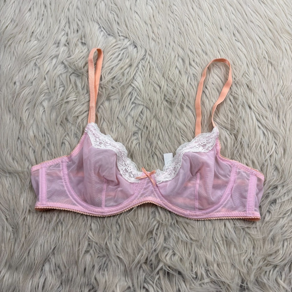 UO - Out from Under Women's L Pink Sheer Mesh Under-Wire Bra Lace Trim